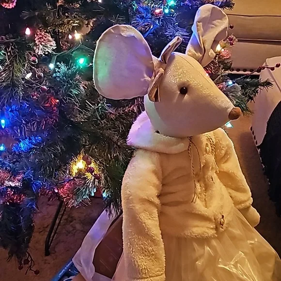 Vintage Holiday Sitting Field Mouse Faux Fur Coat and Gold Bootsapprox…